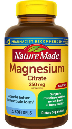 Nature Made Citrato De Magnesio 250 Mg, 120 Softgels (usa) Sabor Neutro