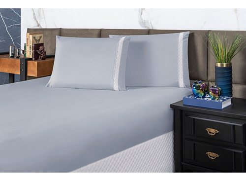Roupa De Cama King 03 Peças Toque Macio Micropercal 200 Fios Cor Cinza