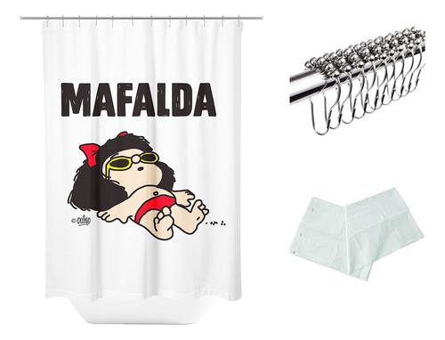 Combo 3 Productos Cortina De Baño Mafalda Tela Antihongos