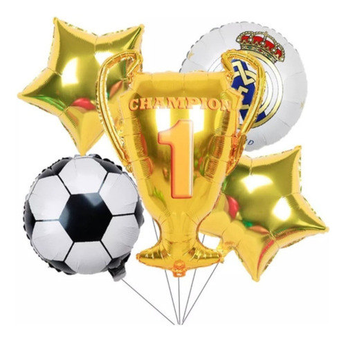 Set Globos Aluminio Futbol Real Madrid 5 Piezas Cumpleaños