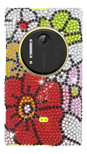 Flores Rhinestone Bling Snap-in Estuche Para Nokia Lumia 102