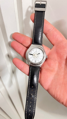 Relógio Swatch Irony Automático Raro Spinnin Vintage Couro Preto Branco Branco (Usado)