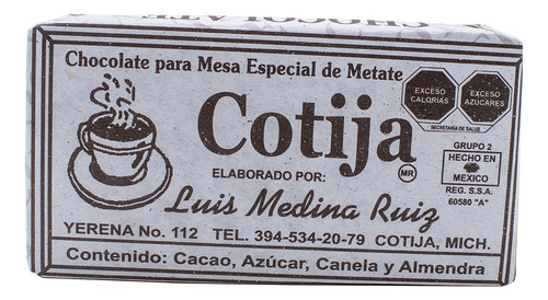 Chocolate Cotija De Cacao, Almendra Y Canela 100% Artesanal