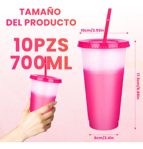 A 10pzs Vasos Magicos Cambian De Color Con Tapa Y Popote
