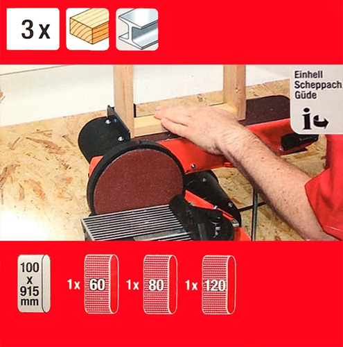 Imagen 2 de 4 de Lijas De Banda 100 X 915 Mm 3 Unid Para Lijadora De Banco