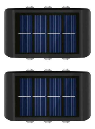 Pack X 2 Lampara Solar 12 Led Exterior Aplique De Muro Color Negro