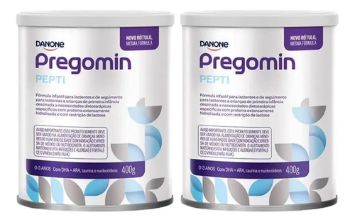 2 latas em pó Pregomin Pepti Danone 400g