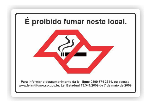 Placa Proibido Fumar Estado De São Paulo 25cm X 17cm Em Pvc