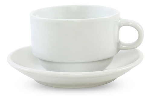 Taza De Te 230ml Apilable C/plato Blanco Porcelana Set X6