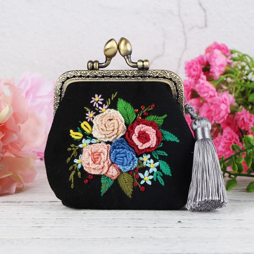 Bolsas Bordadas De Flores Hechas A Mano, Tela Tejida