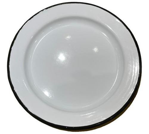 Plato Playo Enlozado Blanco Borde Negro 25 Cm Deco Vintage 