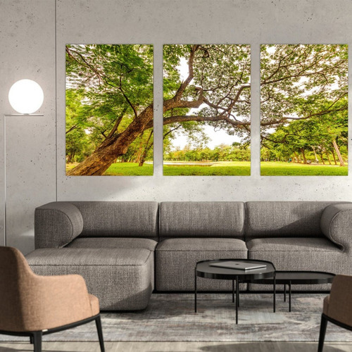 Imagem 2 de 8 de Quadro Árvore Natureza Verde Conjunto Decorativo 180x90