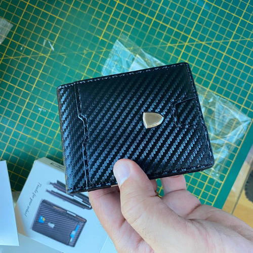 Imagen 5 de 7 de Billetera Tarjetero Simil Fibra De Carbono Interior Negro