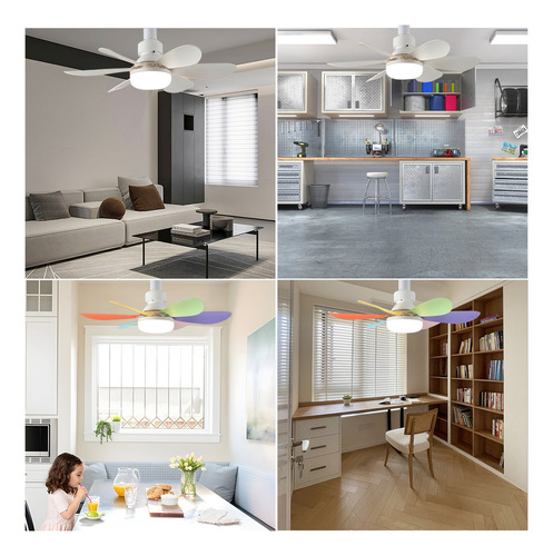 Lámpara De Ventilador Luz Led, E26/e27 Ventiladores De Techo Con Control Remoto, 40w Luz De Ventilador Con Foco Led, 52cm