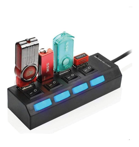 Hub Usb 2.0 De 4 Puertos Zapatilla Con Cable Y Switch