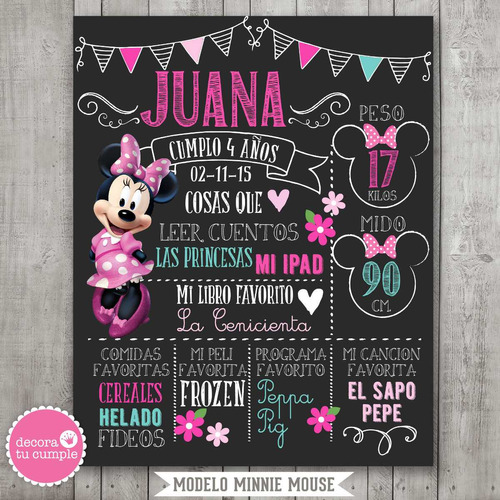 Lámina Imprimible Minnie Primer Año Cumpleaños Personalizada