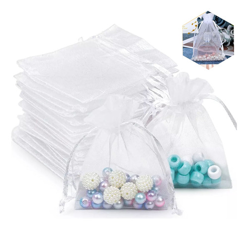 100pcs Bolsas De Regalo De Organza Con Cordón,boda 9x12cm