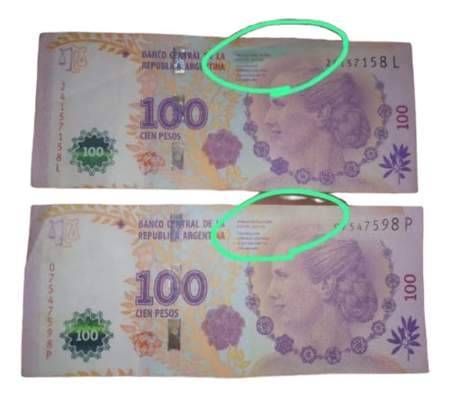 100 Pesos Con Error Mancha Azul Superior