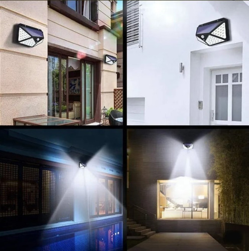 Imagem 3 de 9 de Luminária Solar Parede 100 Led Sensor Presença Prova D'água