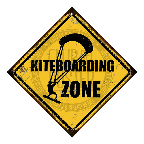 Cartel De Chapa Decoracion Vintage Kiteboarding Zone 30x30cm