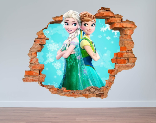 Vinilo Pared Rota 3d Frozen Ana Elsa 80x80