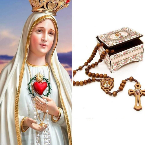 5 Un Terço Nossa Senhora De Fátima Caixinha Atacado Cor Marrom