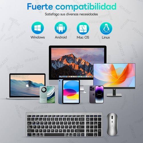 Kit Teclado Y Mouse Inalámbrico Recargable Usb Bluetooth,teclado Y Mouse Delgados Recargable Multidispositivo De Tamaño Completo Para Computadora/laptop, Compatible Con Windows, Macbook,iPad, Tableta