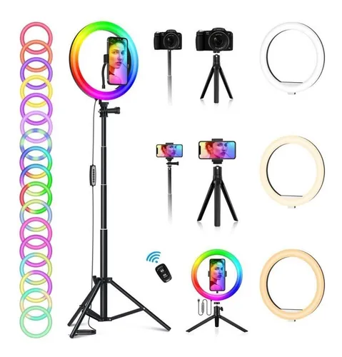 Aro De Luz 20cm Con Tripode Ajustable De 128cm 35 Colores