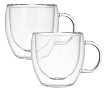 Comprar X2 Tazas Asa Café Hudson Dwg03 Doble Pared Vidrio 80ml Color Cristal Liso Con Asa