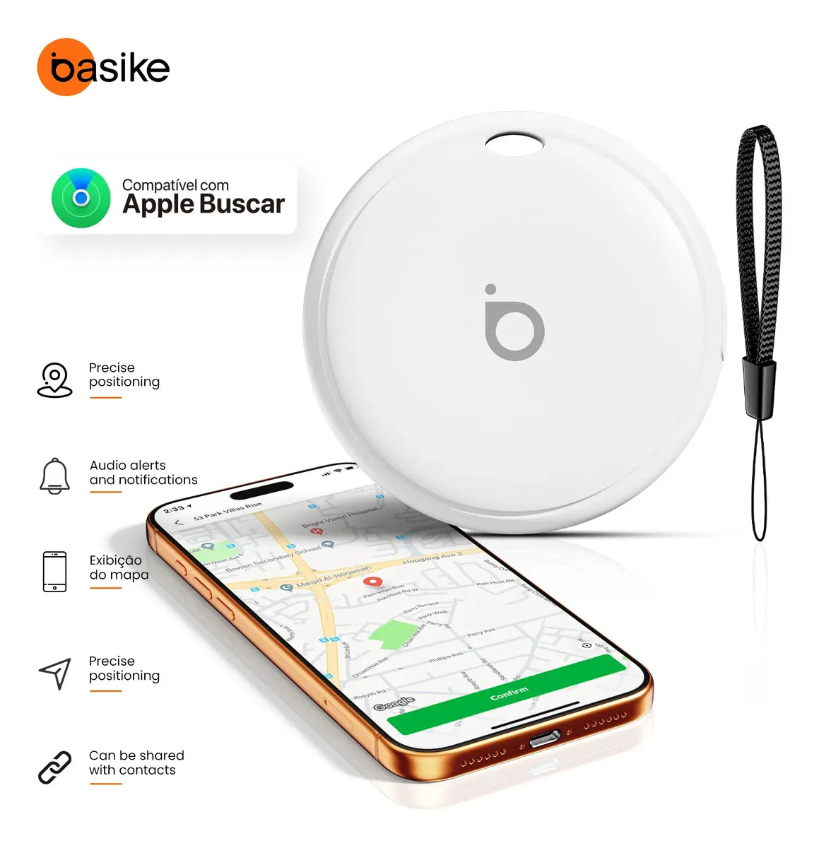 Localizador Bluetooth Basike para iPhone e iPad Com Rede Apple Find My, Bateria de 12 Meses