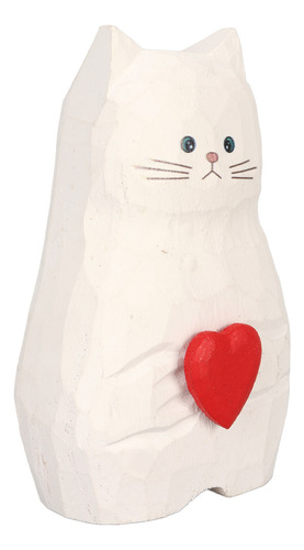 Jarrón De Madera Hecho A Mano Con Forma De Gato, Flor Blanca