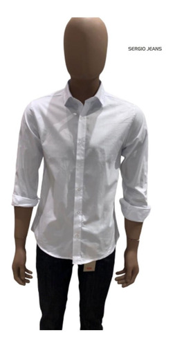 Imagen 2 de 5 de Camisa De Hombre Blanca Ajustada Slim Fit Elastizada