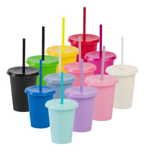 12 Vasos Reusables Tipo Star 12 Oz Con Tapa Plana Arma Tu Kit