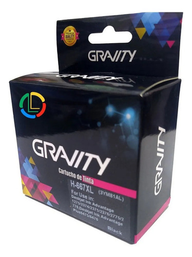 Cartucho Gravity Compatible Con Hp 667 Xl Negro