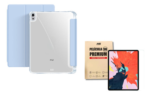 Kit Capinha iPad Air 11 Pol M2 M3 + Película Vidro 9h Cor Azul-claro