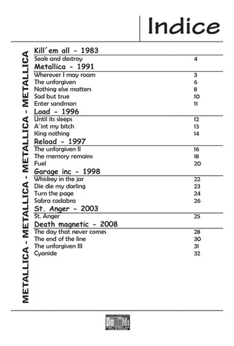 Libro Cancionero P/ Guitarra Metallica Fisico