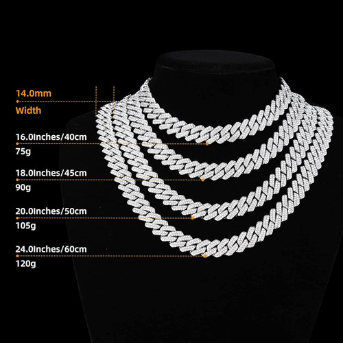 Cadena Cubana 18k Oro Plata Con Diamantes Corte Redondo