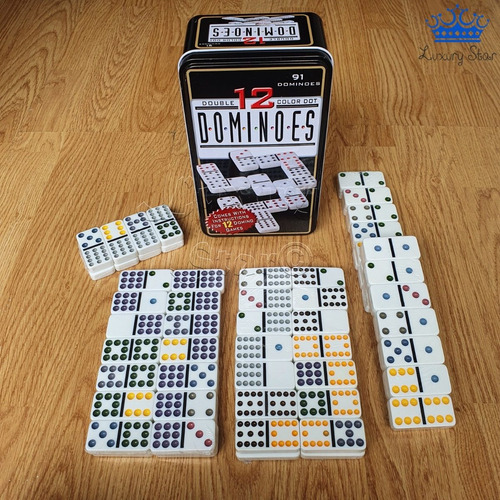 Domino Grande Doble 12 Color 91 Fichas Caja Metálica