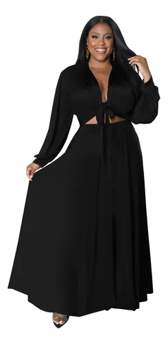 Conjunto De Top De Manga Larga Y Falda Maxi Para Gorditas Cuotas