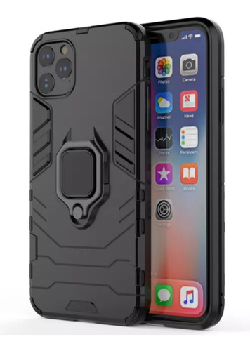 Carcasa Para iPhone 13 Pro Max Negra Antigolpe Anillo Metal