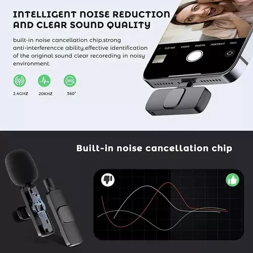 Micrófono K9 Inalámbrico 2 En 1 De Solapa iPhone O Tipo C