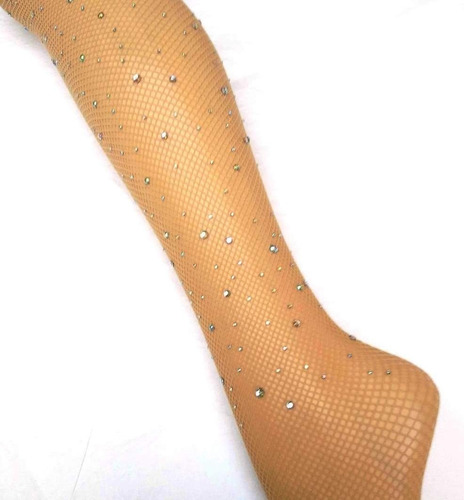 Imagen 2 de 8 de Medias Red Negras Con Brillos Strass Can Can Tiro Alto Talle Unico