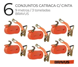 Comprar 6 Cintas Para Amarrar Carga Com Catraca 3 Toneladas 9mt 50mm no Mercado Livre