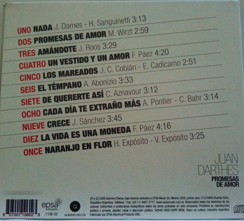 Cd Juan Darthes Promesas De Amor