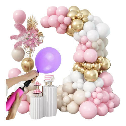 Kit 125 Balões Rosa Dourado Arco Descontruido Bexiga+ Fita