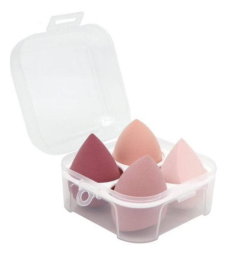 Set De 4 Esponjas De Maquillaje Con Deposito De Plastico