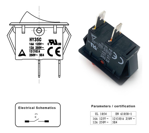 Interruptor Basculante De 1 Pza 2 Pines 16 A/125 V 12 A/250