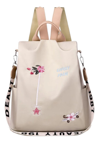 Mochila Casual De Tela Oxford Con Bordado De Flores En El Ho