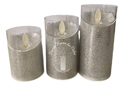 Pack 3 Velas A Pila De Led, Gris Brillo