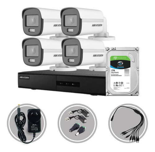 Kit Seguridad Hikvision Dvr 4ch + 4 Camara 2mp Colorvu + 1tb